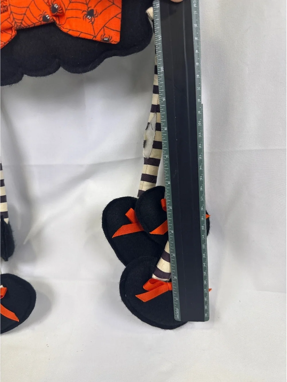 Handmade Halloween Hanging Spider Decoration with Striped Legs and Bow